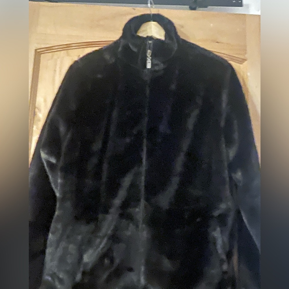 NWT Crazy Train Black Faux Fur Jacket Sz L